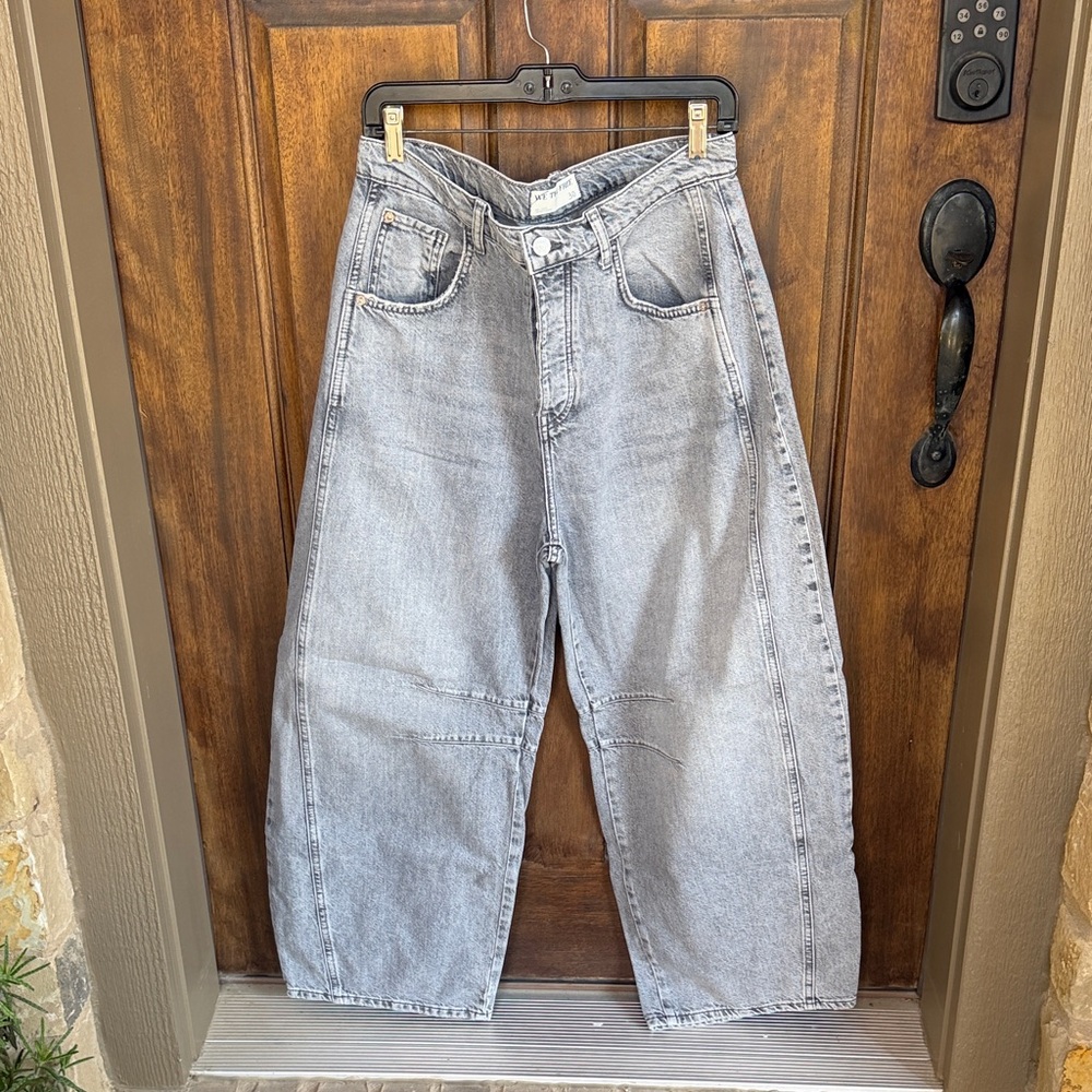 Free People Gray Mid Rise Barrel Jeans